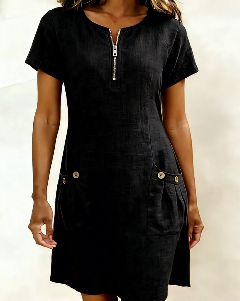 Fiona | Cotton Dress with Zipper Pocket