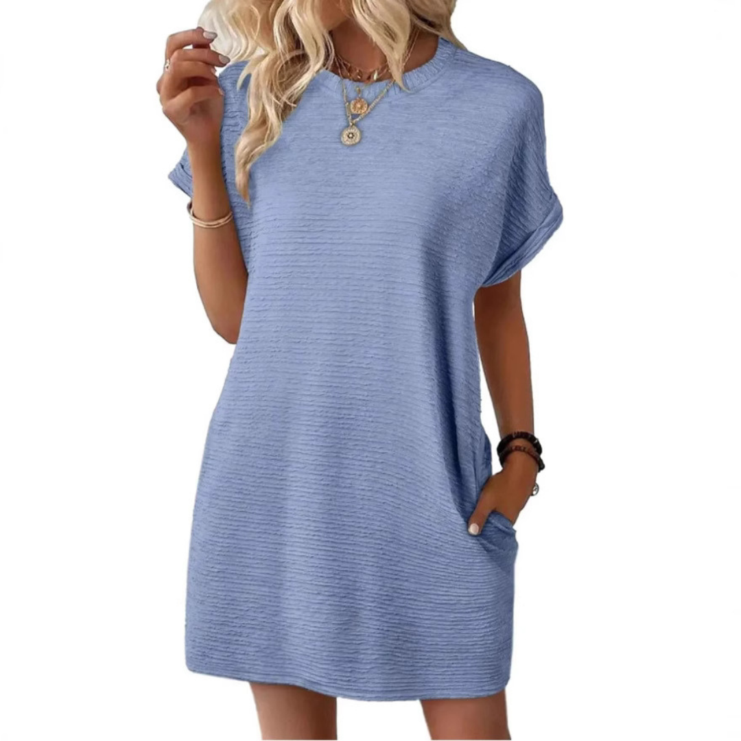 EVASHA™ | Casual Minimalist Round Neck Summer Mini Dress