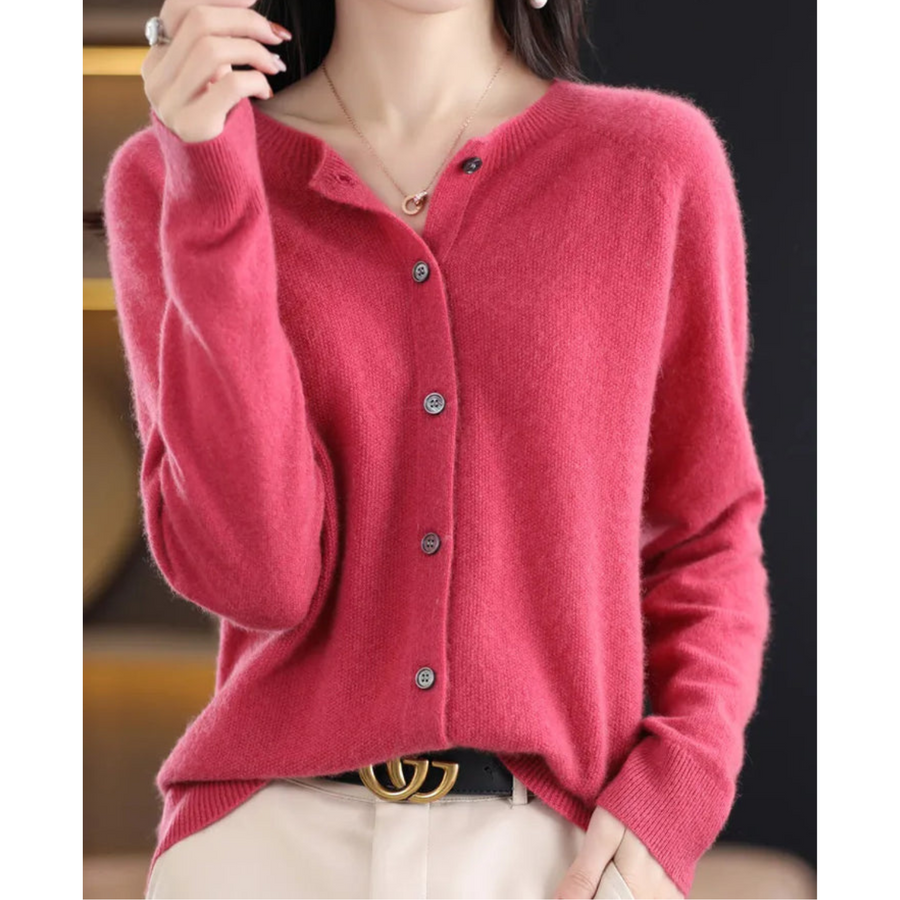 Luxury Merino Wool & Cashmere Cardigan for Women – Elegant O-Neck Winter Knit