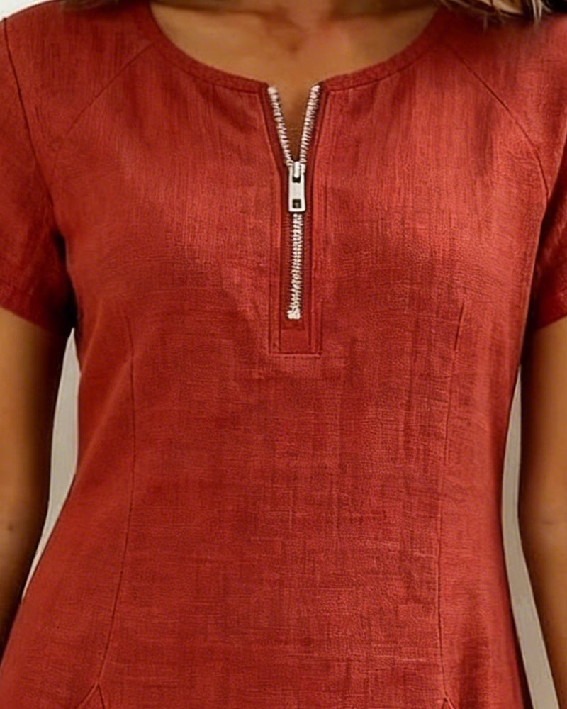 Fiona | Cotton Dress with Zipper Pocket