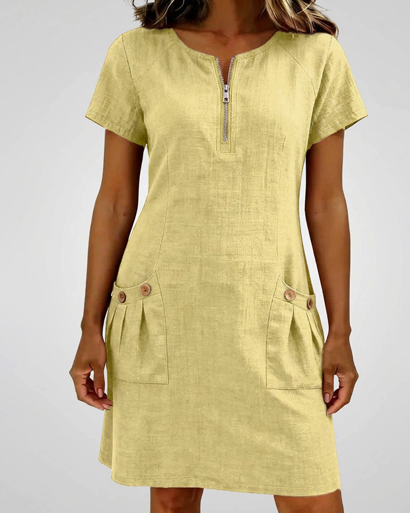 Fiona | Cotton Dress with Zipper Pocket