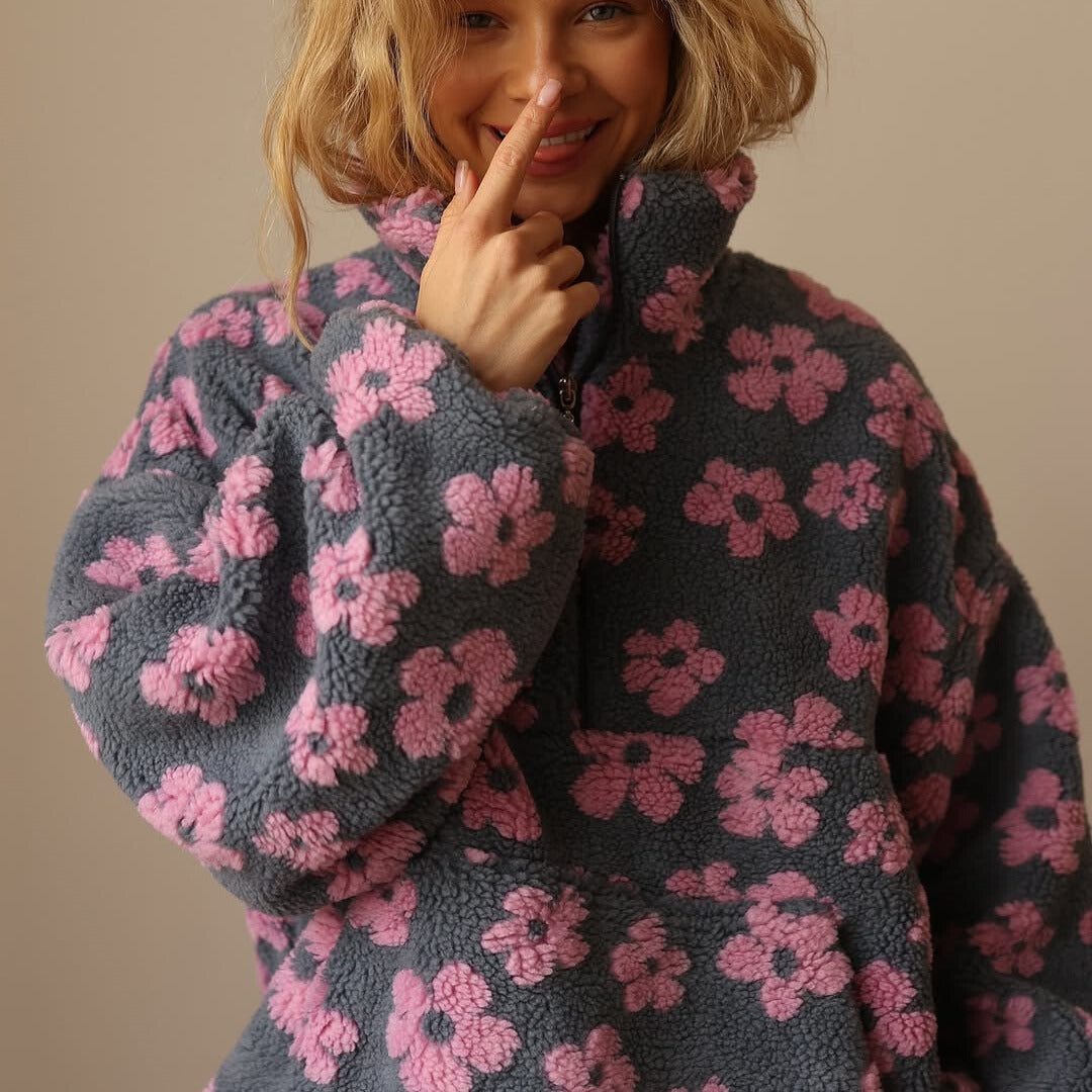 Lydia | Floral Quarter Zip Sweater