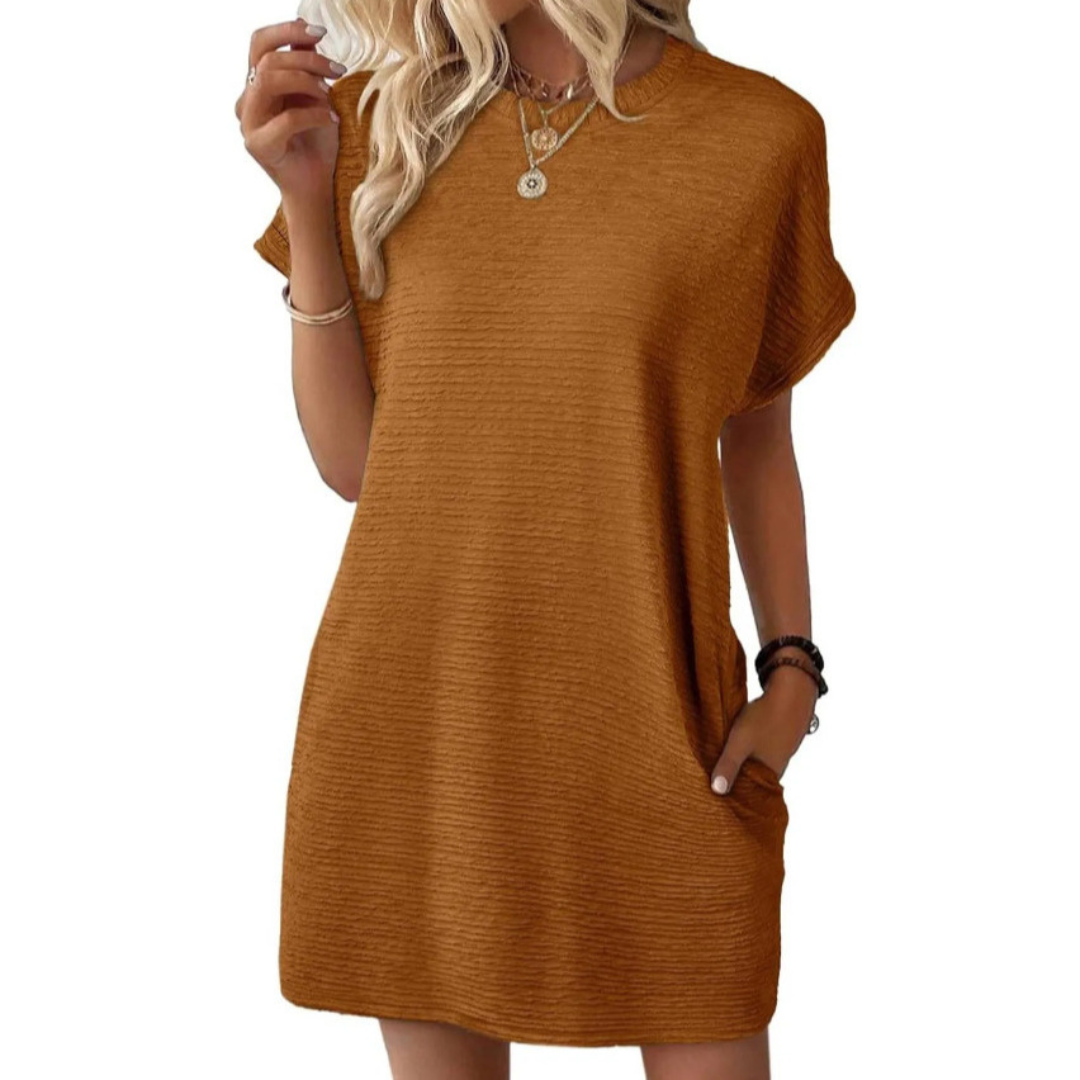 EVASHA™ | Casual Minimalist Round Neck Summer Mini Dress