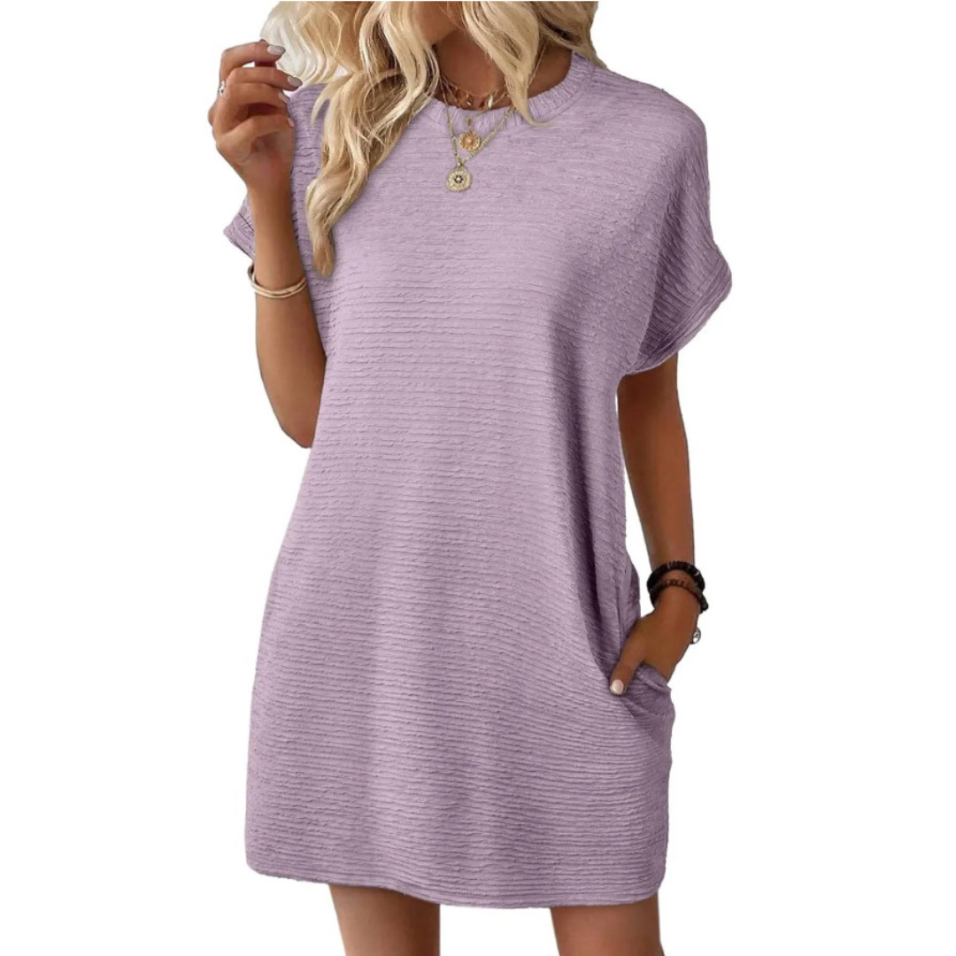 EVASHA™ | Casual Minimalist Round Neck Summer Mini Dress