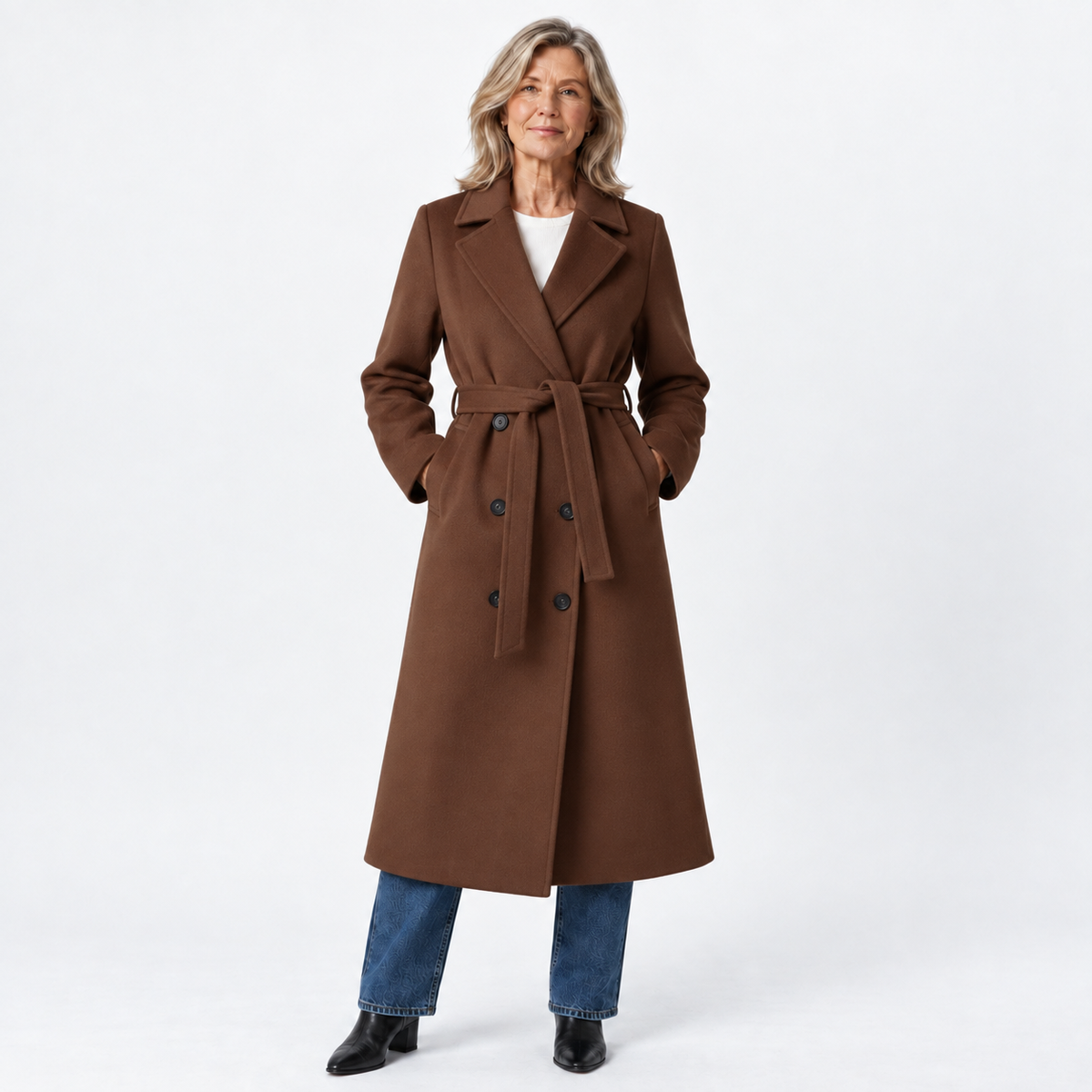 Women’s Long Belted Double-Breasted Coat