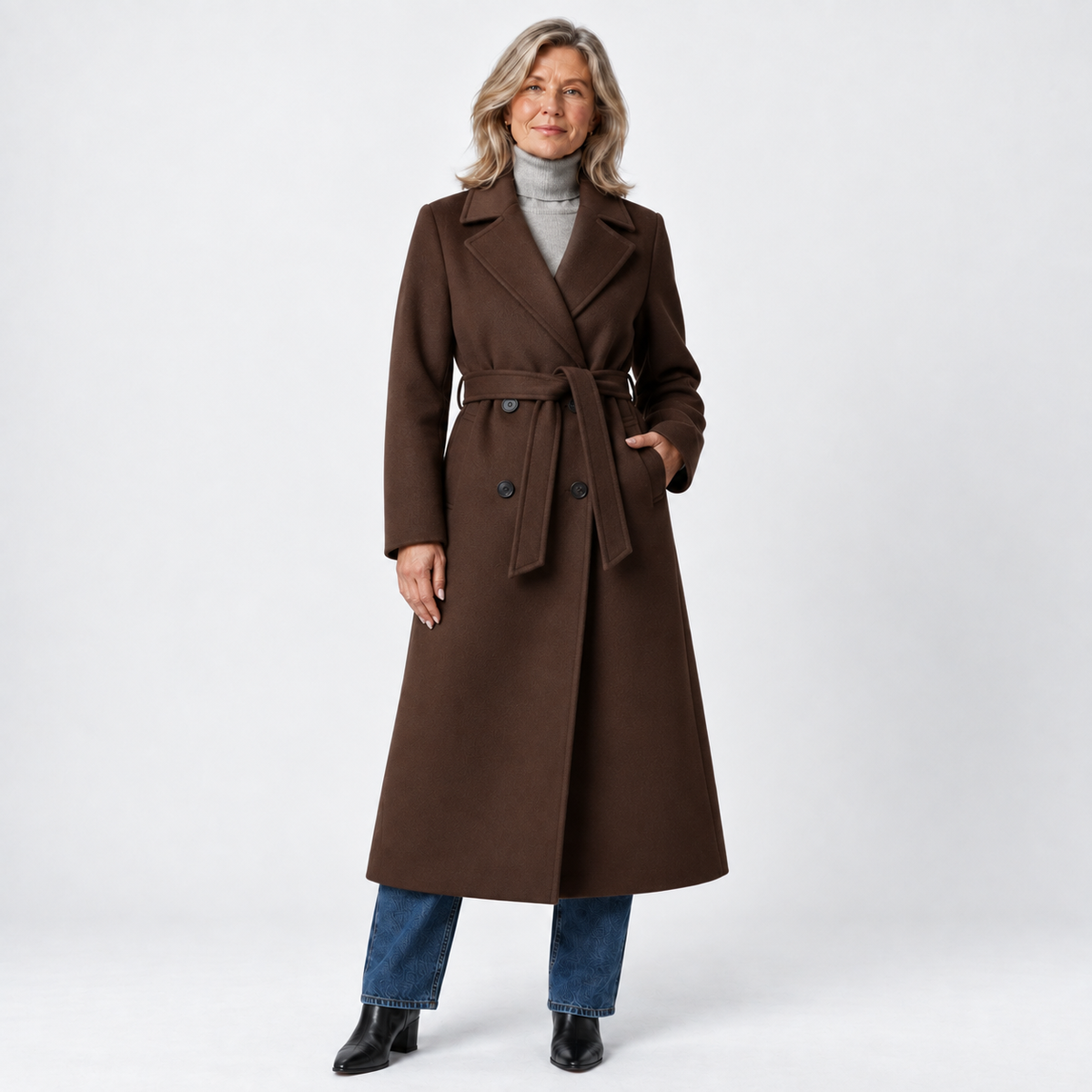 Women’s Long Belted Double-Breasted Coat