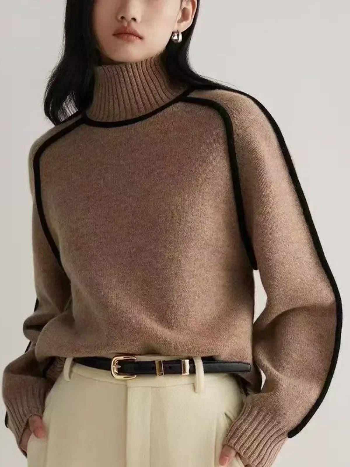 Eva | Women's Piped Turtleneck Sweater