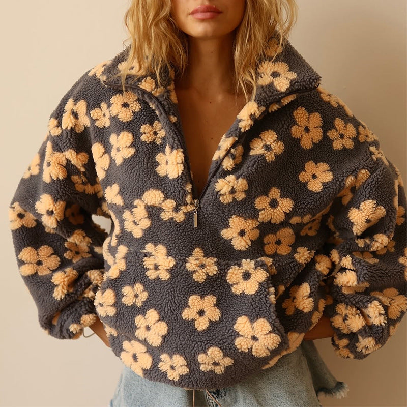 Lydia | Floral Quarter Zip Sweater