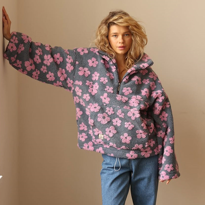 Lydia | Floral Quarter Zip Sweater