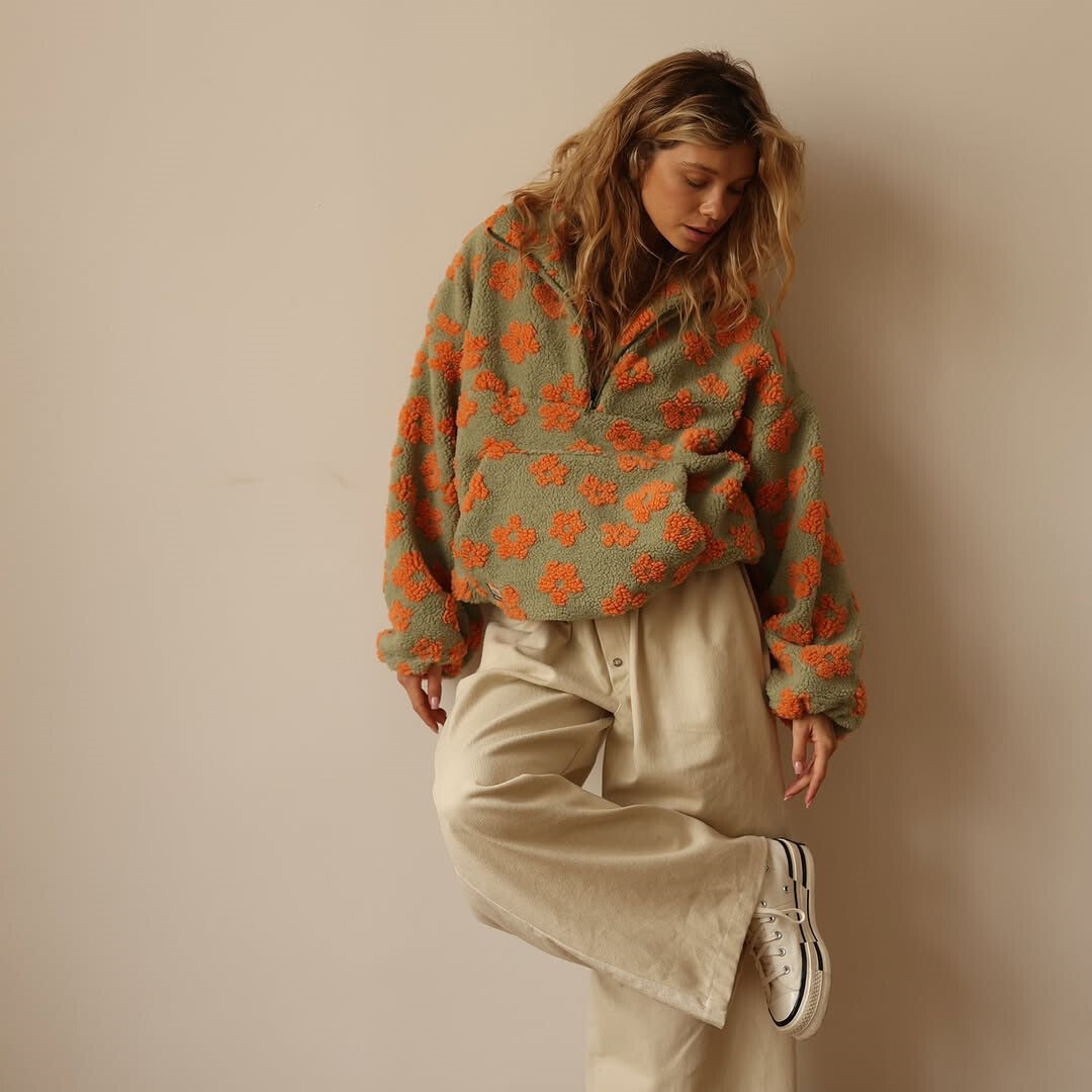 Lydia | Floral Quarter Zip Sweater