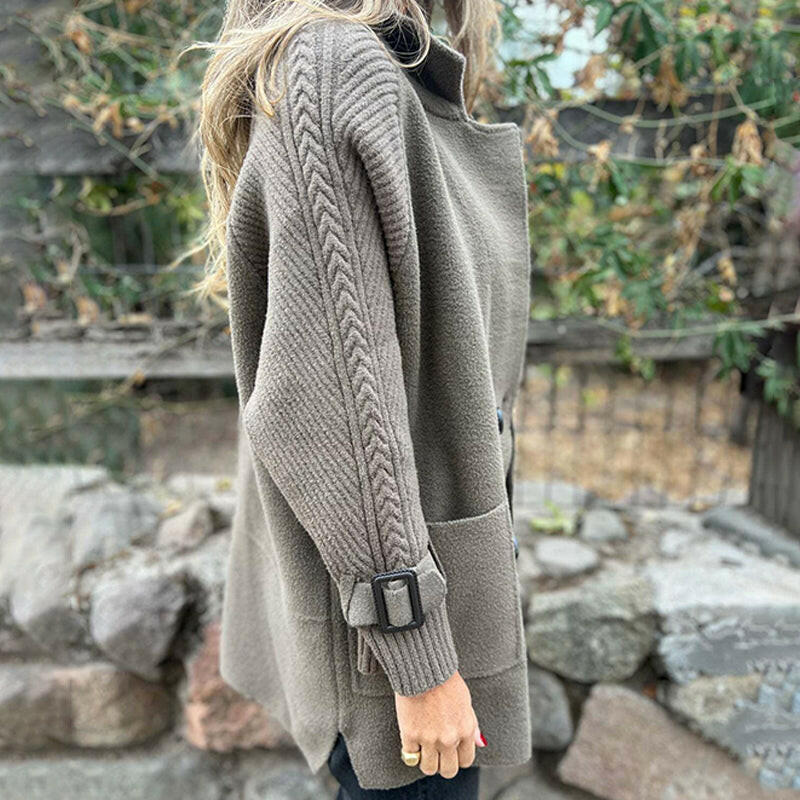 Stella - Knit Sleeve Double-Breasted Coat