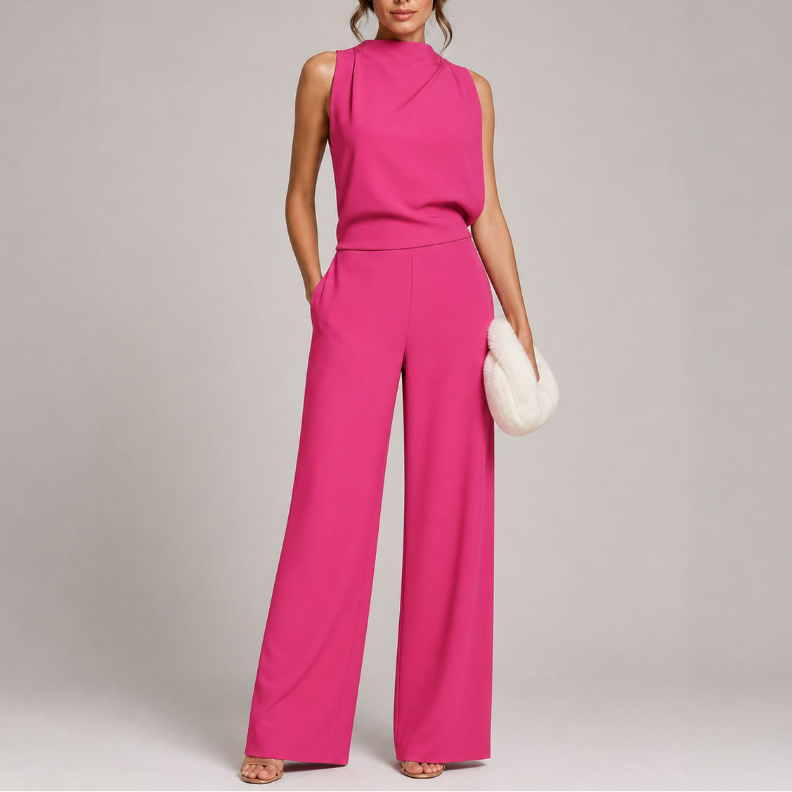 Women’s Jumpsuit with Sleeveless Upper and Wide-Leg Design